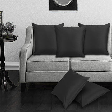 CREEVA Silk Fabric Plain Sofa Cushion Cover for Bedroom, Living Room, Office 16 x 16 Inch or 40 x 40 cm, (Pack of 5) (Black)