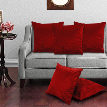 CREEVA Velvet Fabric Plain Sofa Cushion Cover for Bedroom, Living Room, Office 16 x 16 Inch or 40 x 40 cm, (Pack of 5) (Maroon)