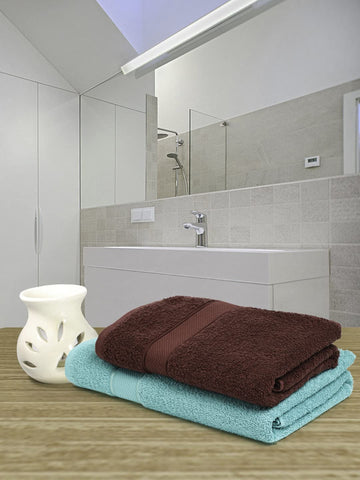 CREEVA 100% Terry Cotton Set of 2 Couple Bath Towel | 1 Large 75X150 Cm and 1 Medium 120X60 Cm | Ultra Soft, Highly Absorbent and Quick Dry Towels for Men & Women Daily Use Bath Set of 2 - Sea Green & Wine