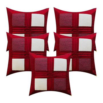 CREEVA Set of 5 Jute Box Cushion Covers | Red | 16 x 16 INCH or 40 x 40 CM