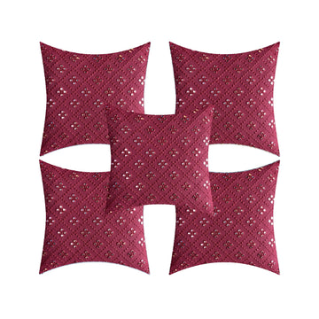 CREEVA Silk Fabric Mirror Design Sofa Cushion Cover for Bedroom, Living Room, Office 16 x 16 Inch or 40 x 40 cm, (Pack of 5) (Maroon)