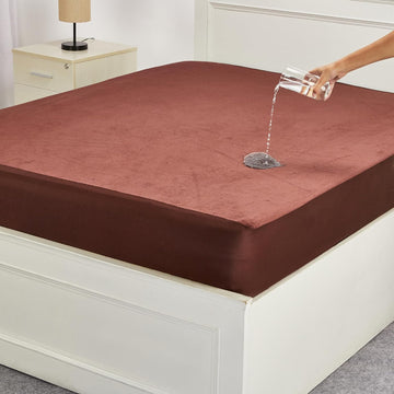 Waterproof Terry Mattress Protector with Elastic Skirting - Coffee