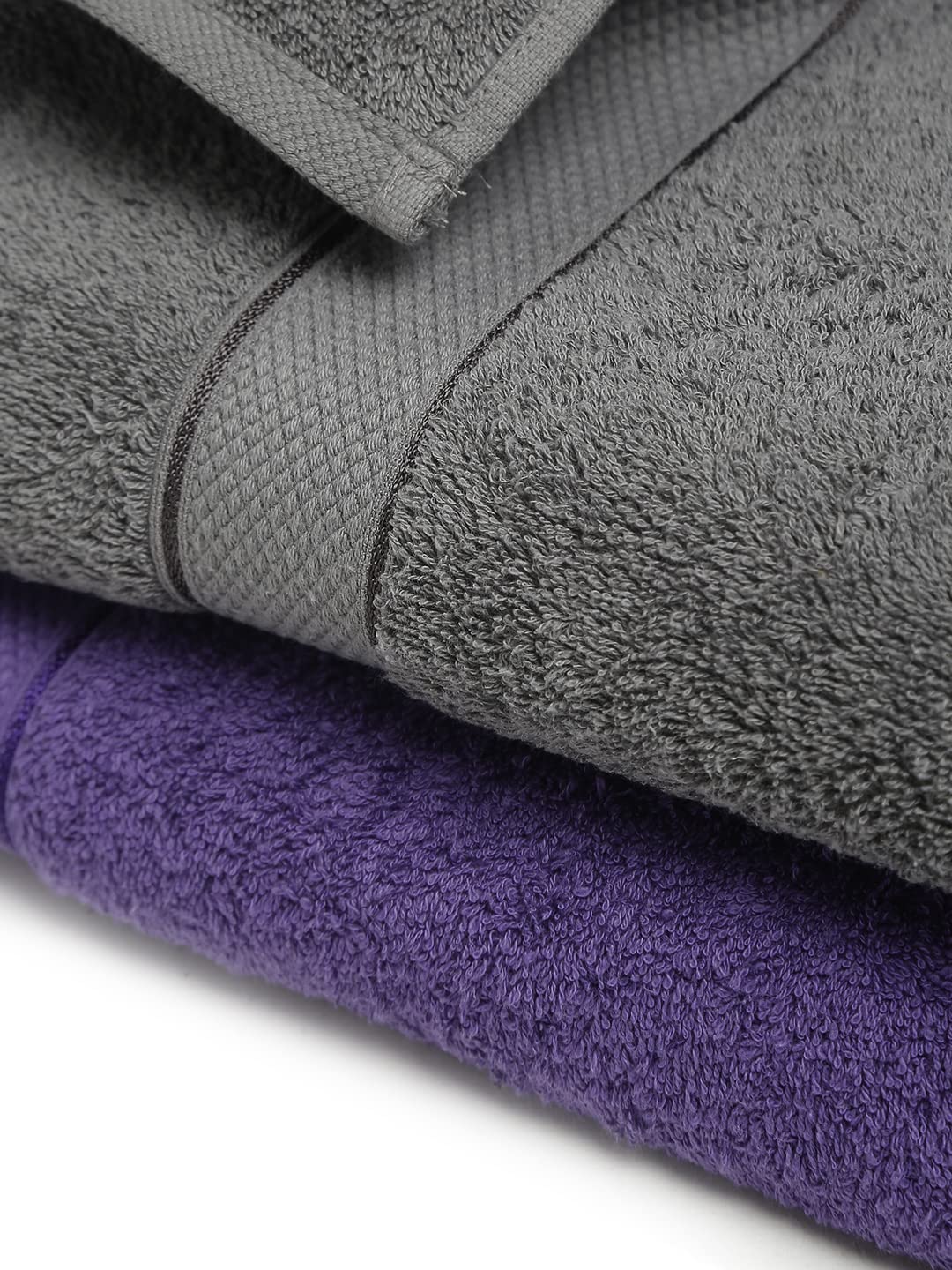 CREEVA 100% Terry Cotton Set of 2 Couple Bath Towel | 1 Large 75X150 Cm and 1 Medium 120X60 Cm | Ultra Soft, Highly Absorbent and Quick Dry Towels for Men & Women Daily Use Bath Set of 2 - Violet & Grey