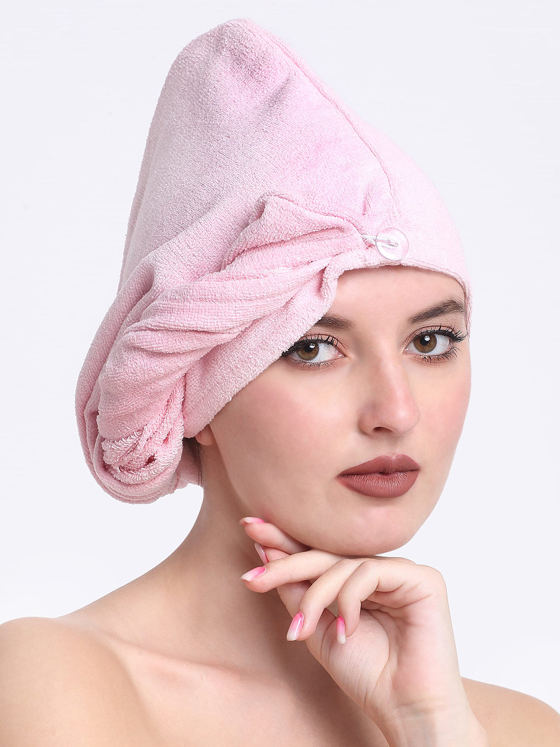 Quick-Dry Cotton Hair Towel Wrap | Pack of 2 - Baby Pink