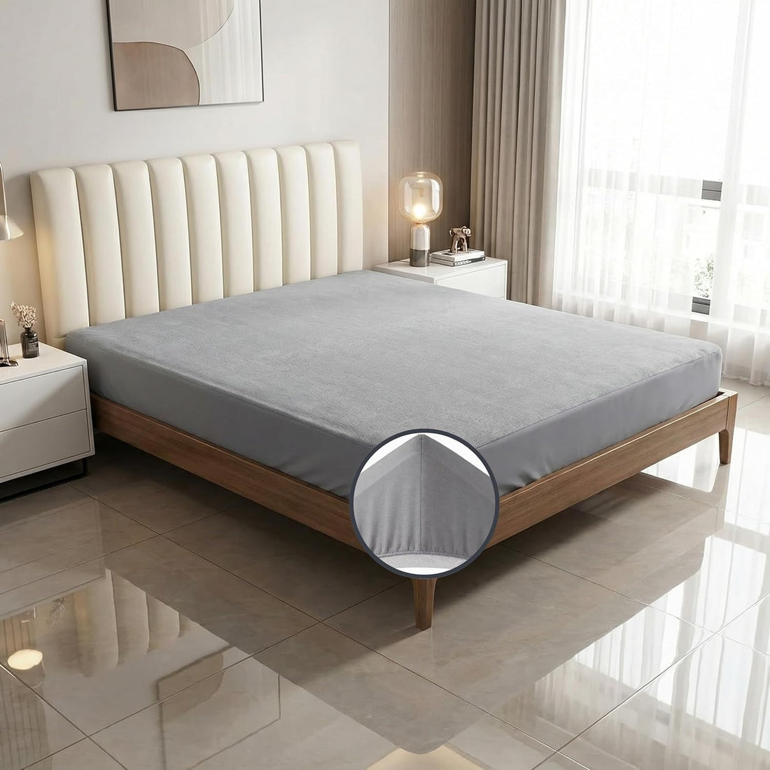 Waterproof Terry Mattress Protector with Elastic Skirting - Grey