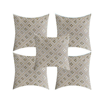 CREEVA Silk Fabric Mirror Design Sofa Cushion Cover for Bedroom, Living Room, Office 16 x 16 Inch or 40 x 40 cm, (Pack of 5) (Cream)