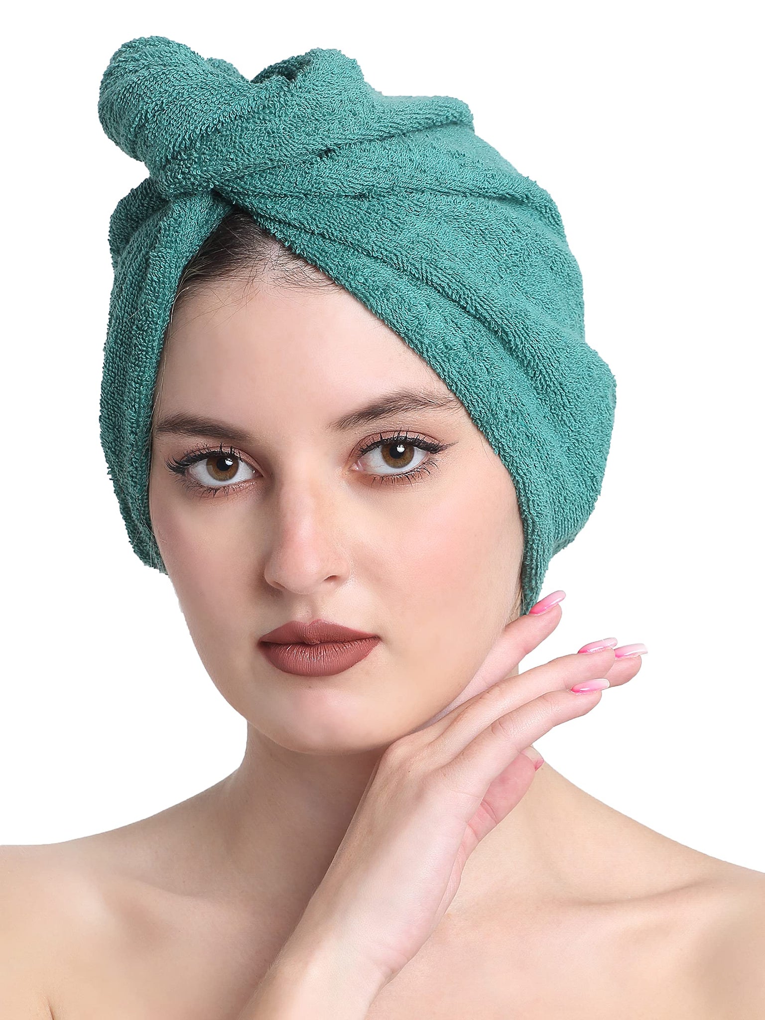 Quick-Dry Cotton Hair Towel Wrap | Pack of 2 - Mint Green