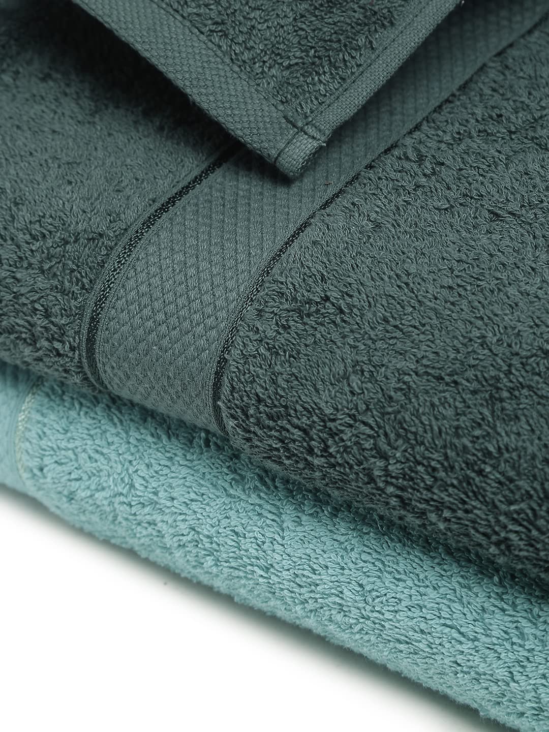 CREEVA 100% Terry Cotton Set of 2 Couple Bath Towel | 1 Large 75X150 Cm and 1 Medium 120X60 Cm | Ultra Soft, Highly Absorbent and Quick Dry Towels for Men & Women Daily Use Bath Set of 2 - Sea Green & Dark Green