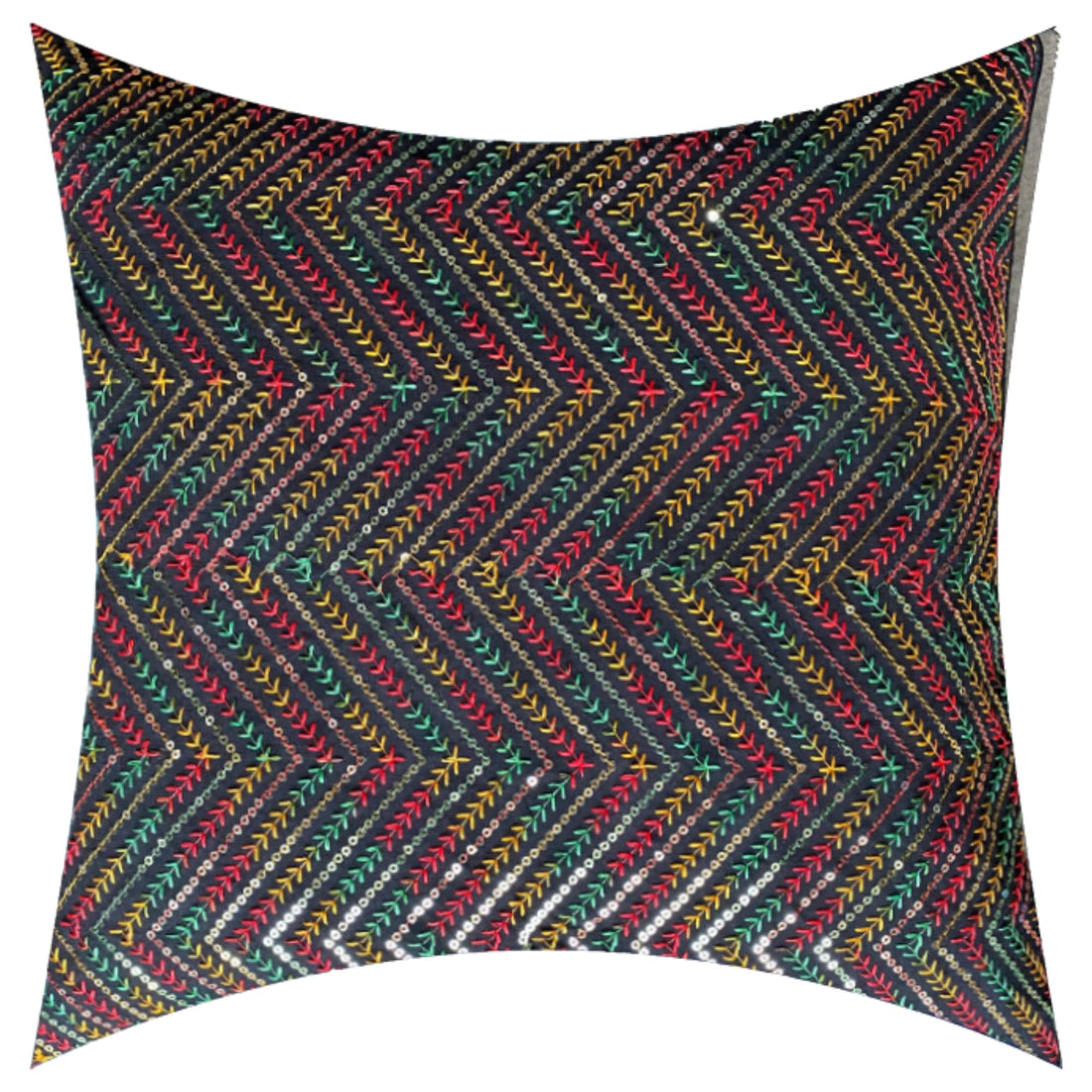 CREEVA Multi Color Silk Fabric Zigzag Design Sofa Cushion Cover for Bedroom, Living Room, Office 16 x 16 Inch or 40 x 40 cm, (Pack of 5) (Maroon)