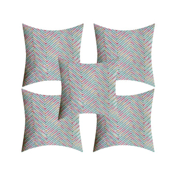 CREEVA Multi Color Silk Fabric Zigzag Design Sofa Cushion Cover for Bedroom, Living Room, Office 16 x 16 Inch or 40 x 40 cm, (Pack of 5) (White)