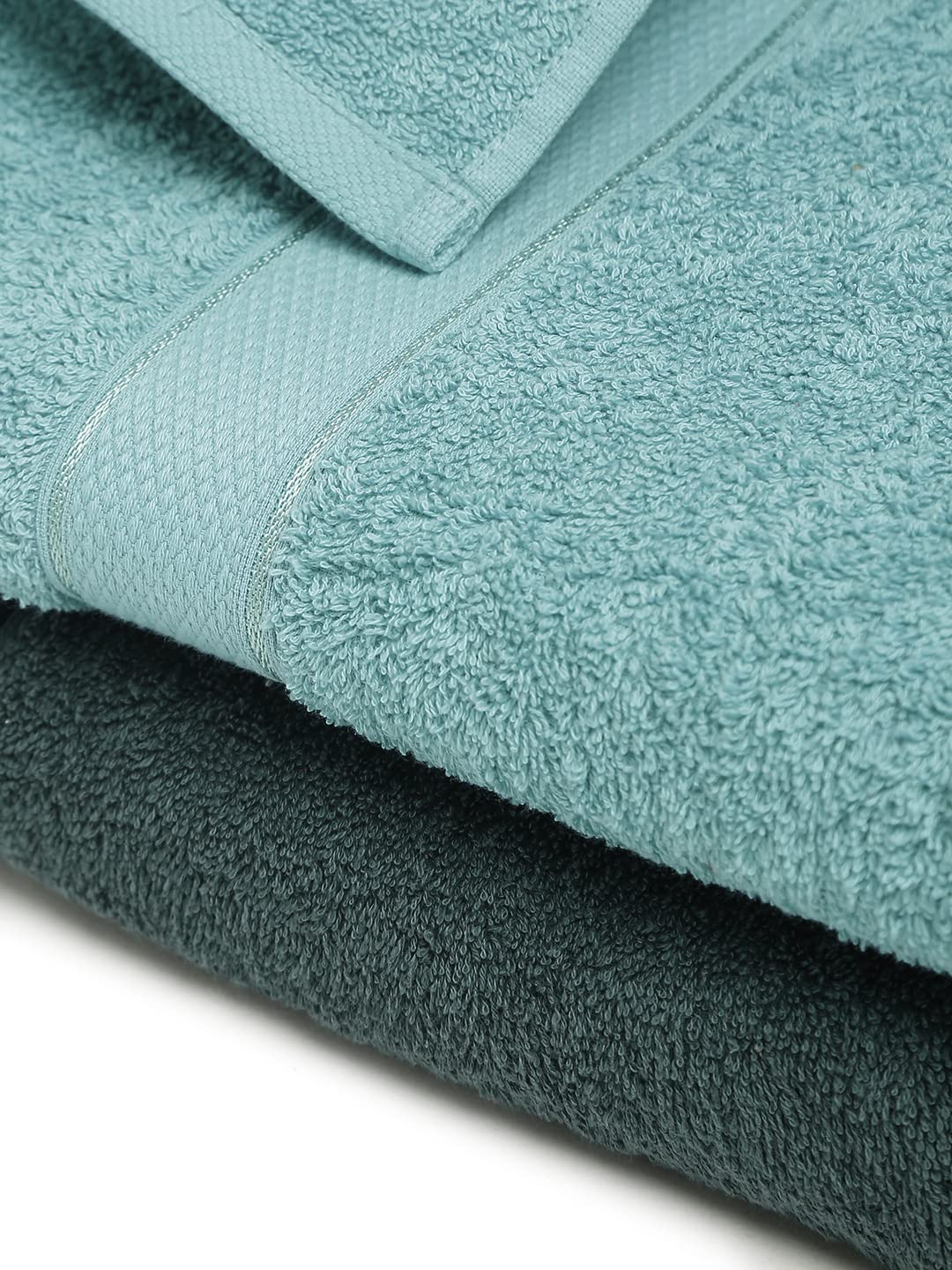CREEVA 100% Terry Cotton Set of 2 Couple Bath Towel | 1 Large 75X150 Cm and 1 Medium 120X60 Cm | Ultra Soft, Highly Absorbent and Quick Dry Towels for Men & Women Daily Use Bath Set of 2 - Dark Green & Sea Green