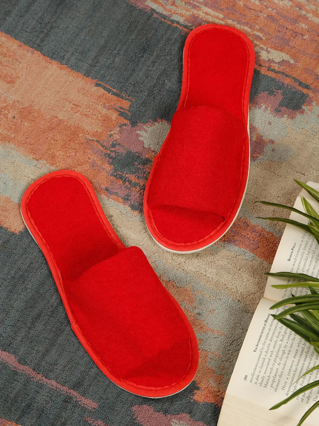 CREEVA Travel Mate Red Non-Slip Open-Toe Disposable Slippers – Soft, Washable, Unisex Slippers for Home, Hotel, Spa, Travel & Guests (Pack of 15)