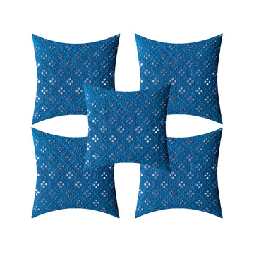 CREEVA Silk Fabric Mirror Design Sofa Cushion Cover for Bedroom, Living Room, Office 16 x 16 Inch or 40 x 40 cm, (Pack of 5) (Blue)