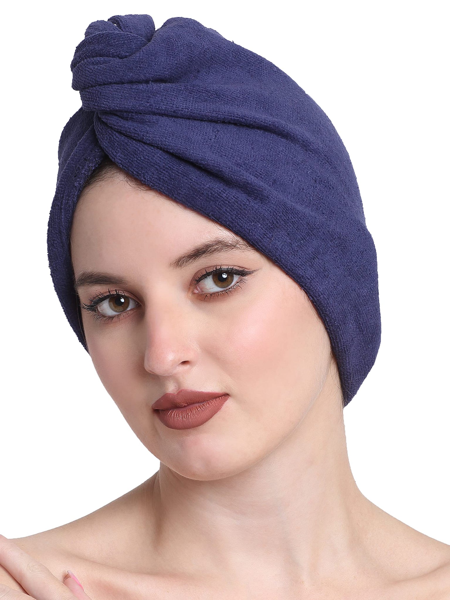 Quick-Dry Cotton Hair Towel Wrap | Pack of 2 - Navy Blue