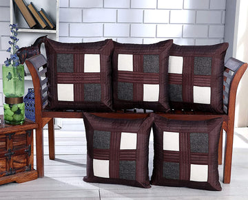 CREEVA Set of 5 Jute Box Cushion Covers | Brown | 16 x 16 INCH or 40 x 40 CM