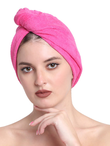 Quick-Dry Cotton Hair Towel Wrap | Pack of 2 - Fuschia