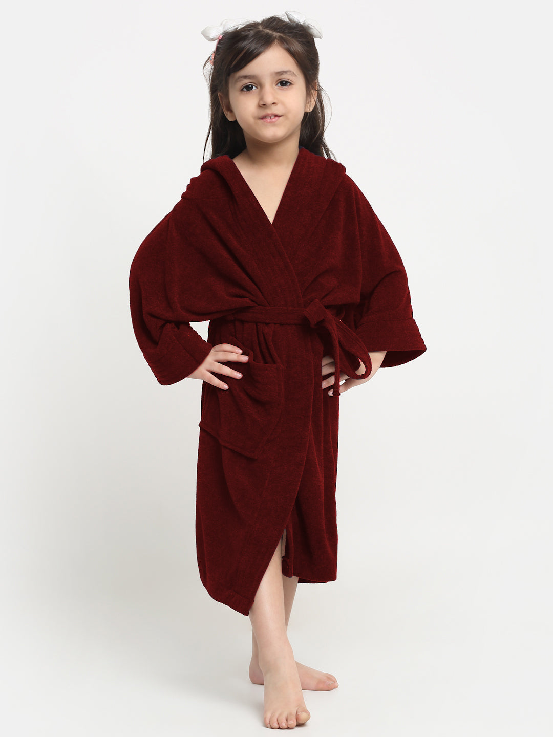 Unisex Kids Bathrobe – Comfy, Belted & Pocketed Ages (Wine)