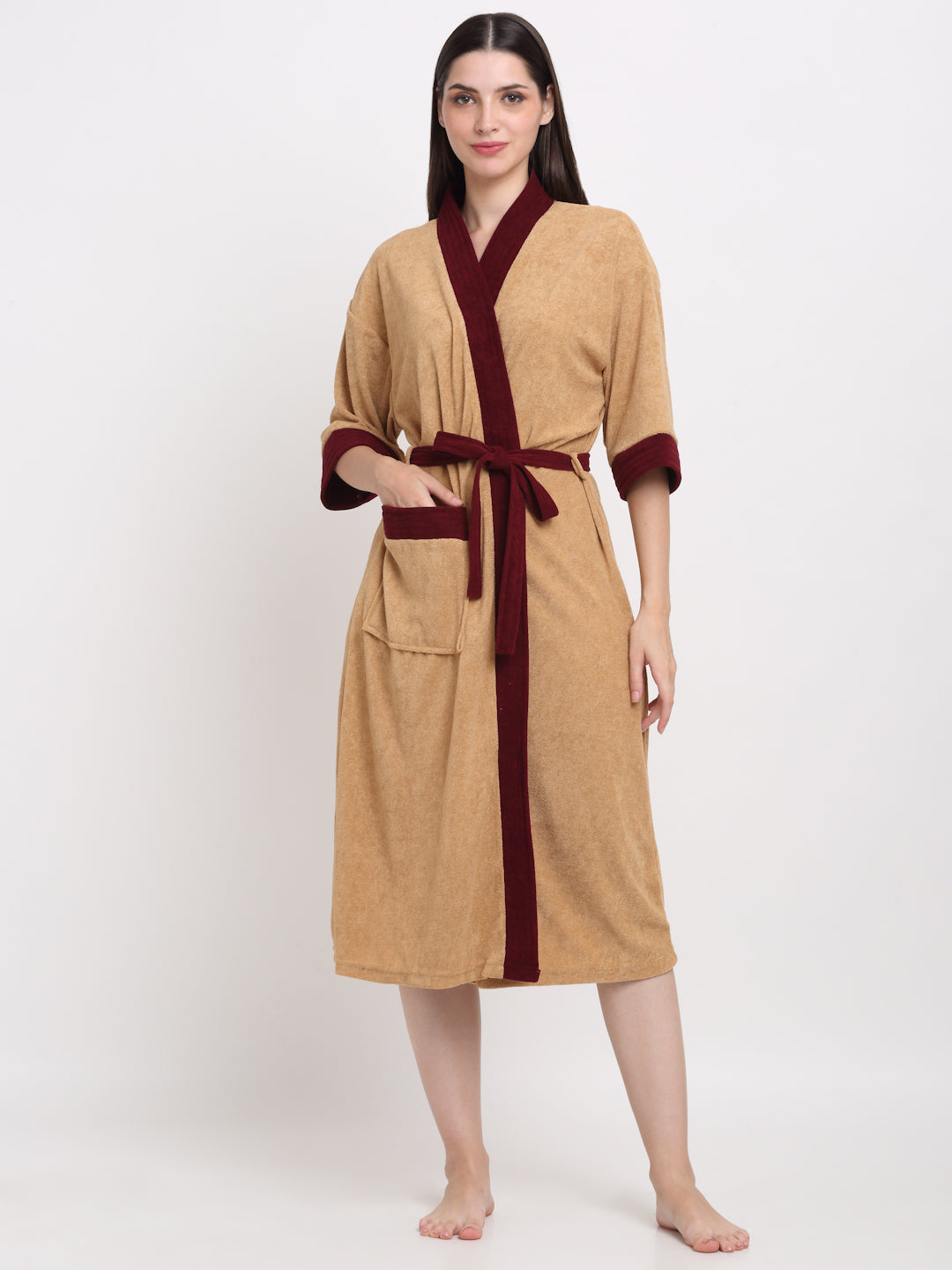 Camel & Wine Dual Tone Bathrobe – Ultra-Light & Stylish