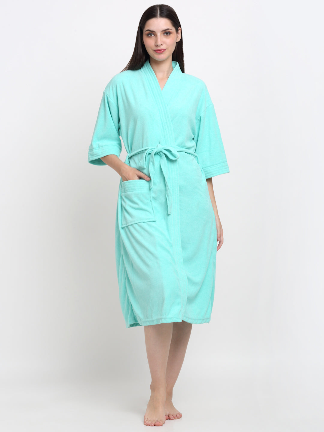 Sea Green Terry Bathrobe – Breezy, Lightweight Kimono Fit