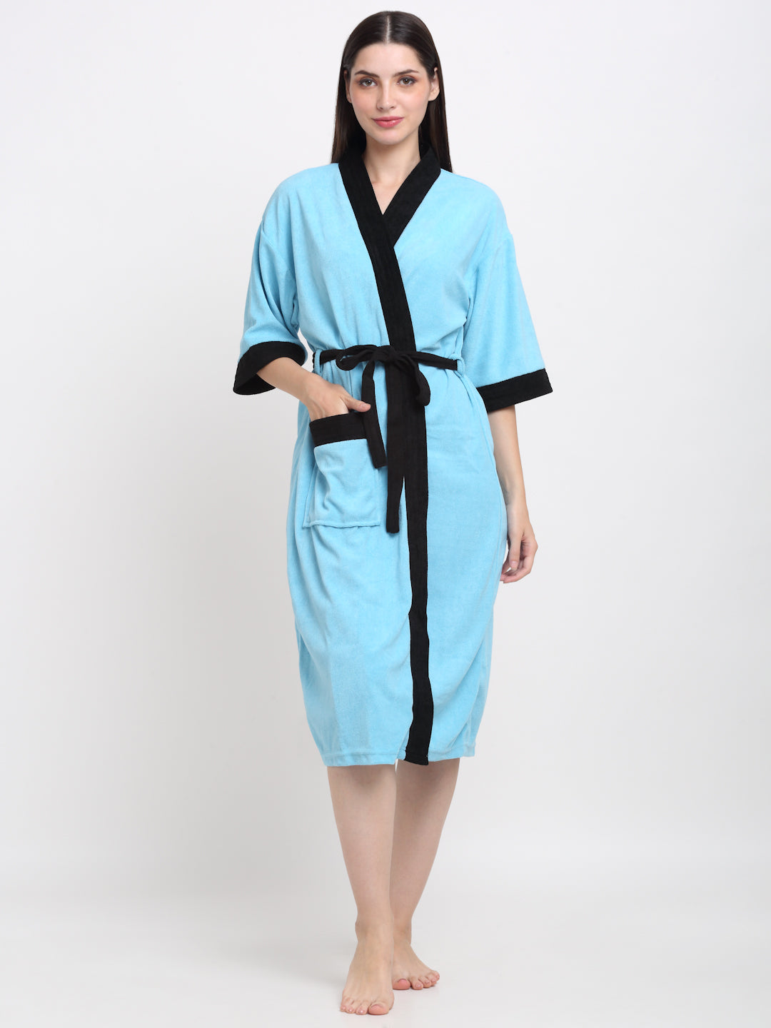 Ocean Blue & Black Unisex Robe – Sleek & Breathable Terry Fabric