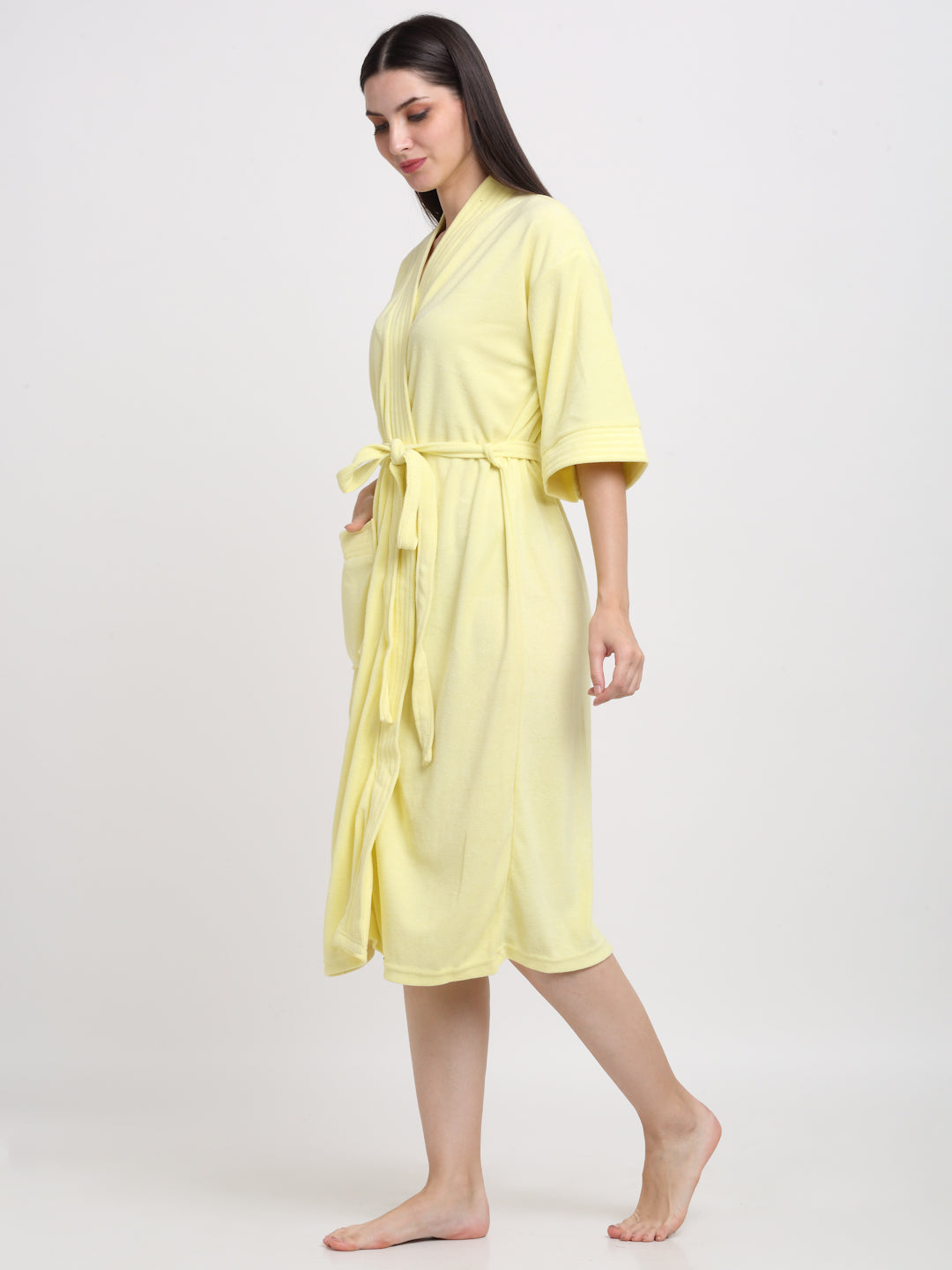 Bright Lemon Yellow Bathrobe – Soft Micro Terry Lounge Comfort