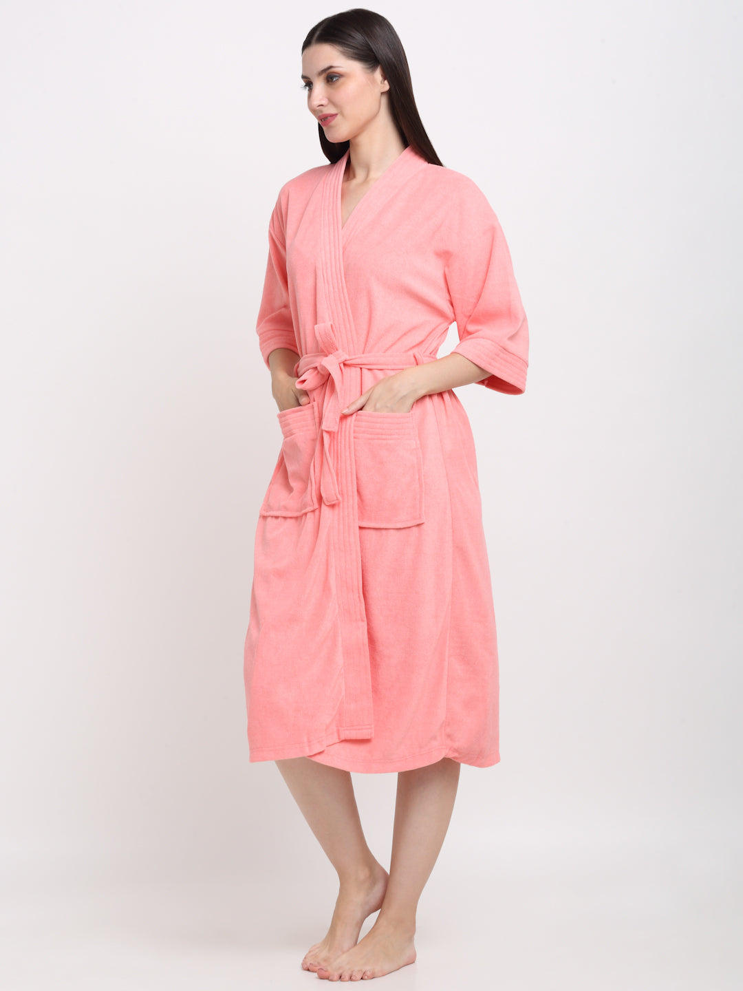 Peachy Pink 2-Pocket Bathrobe – Feminine, Soft & Functional
