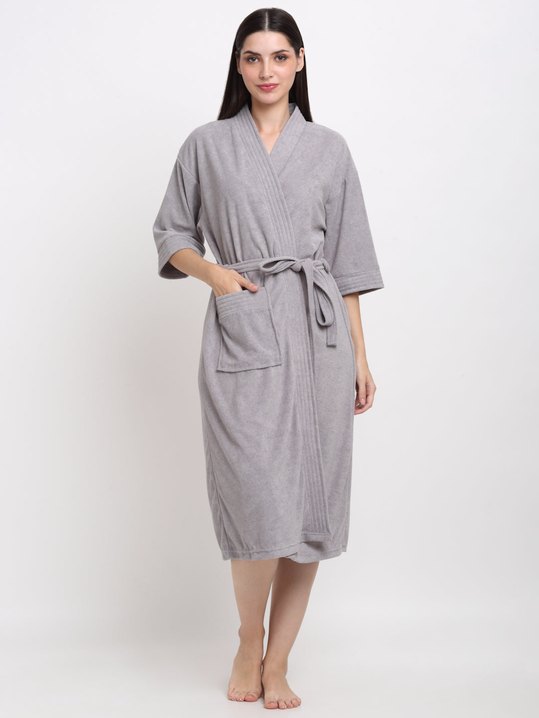 Ash Grey Unisex Bathrobe – Soft Touch with Kimono Cut