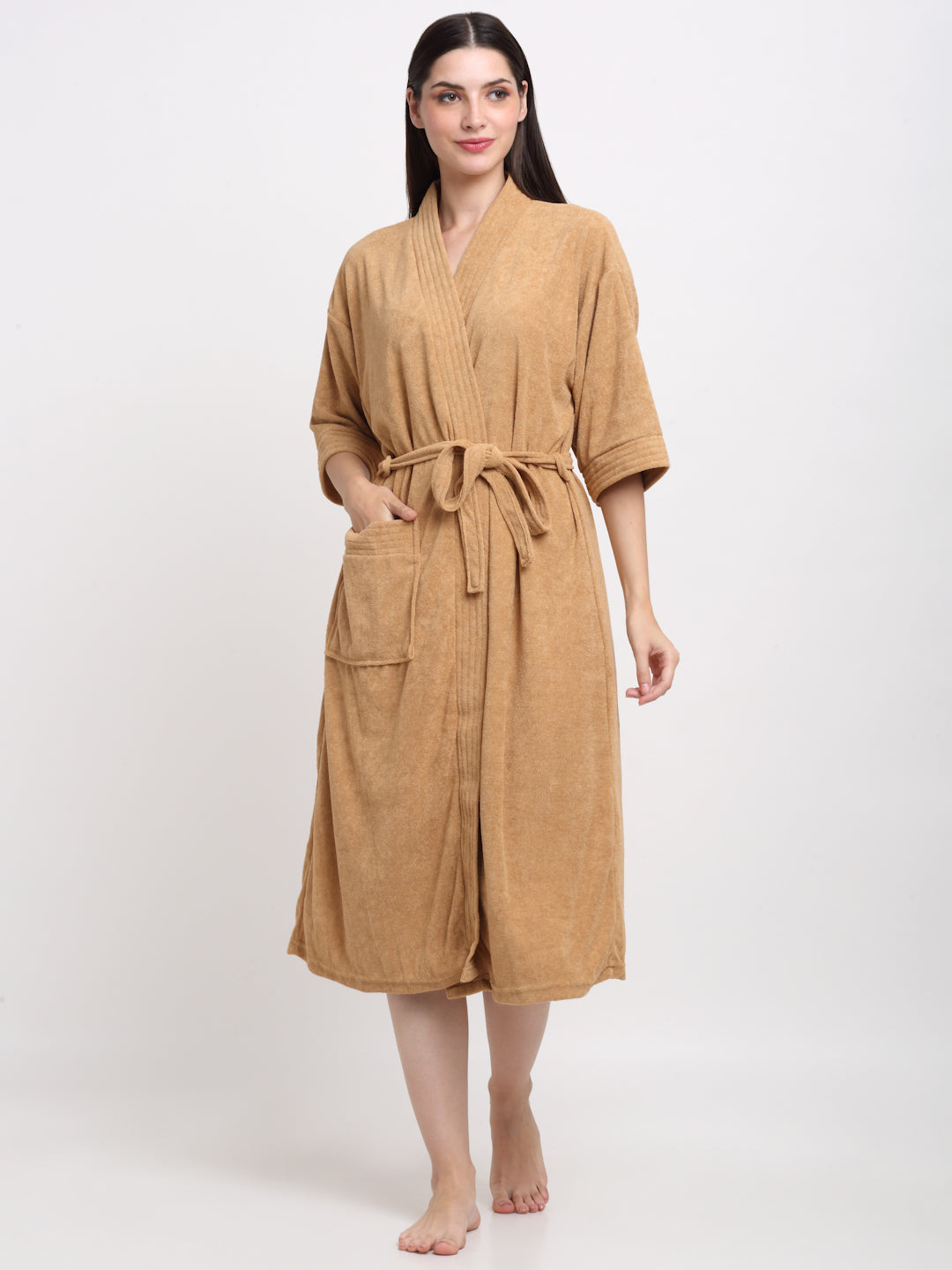 Camel Brown Terry Bathrobe – Soft & Durable for Daily Lounging