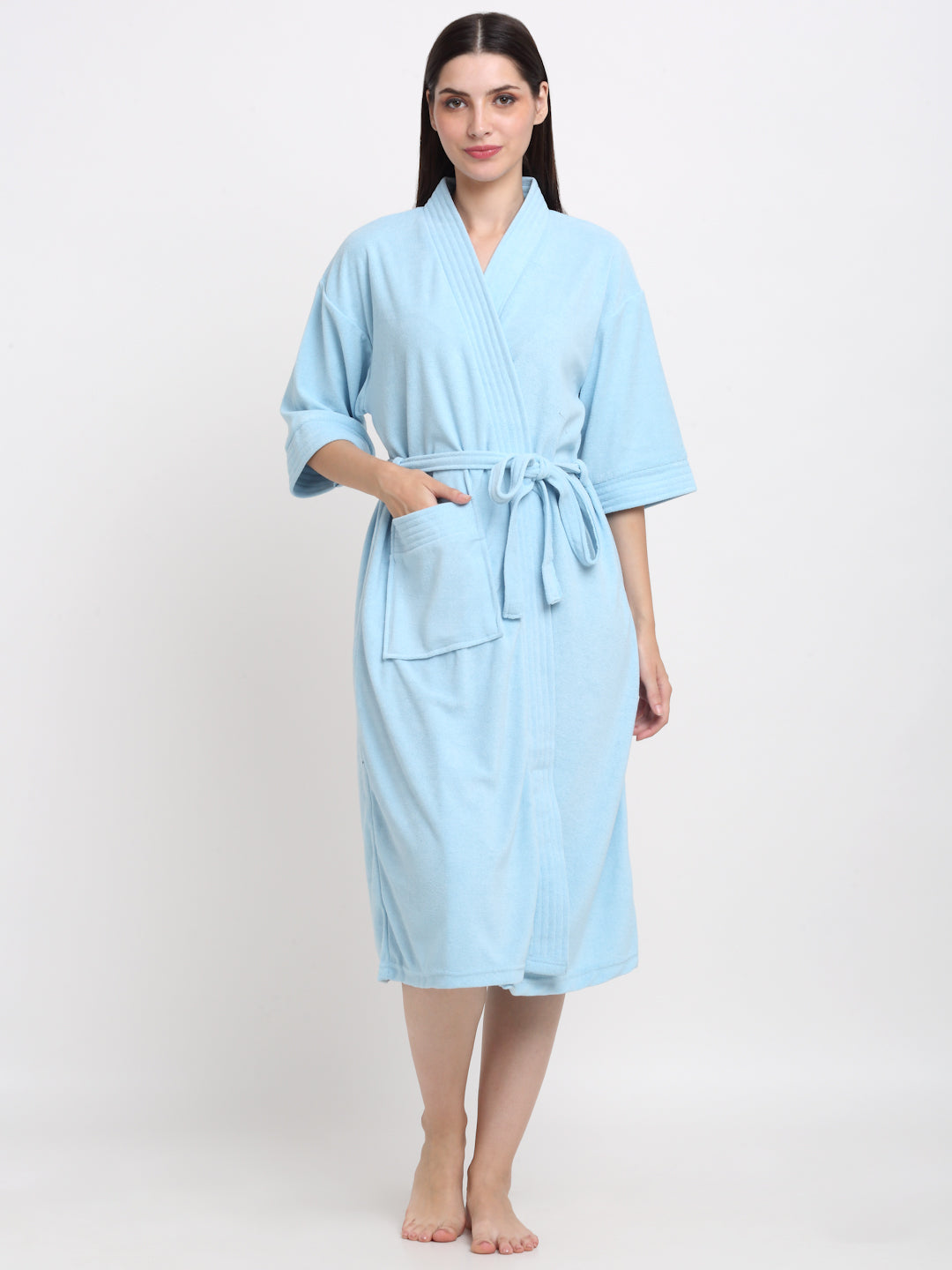 Ocean Blue Soft Terry Robe – Lightweight Relaxed Fit