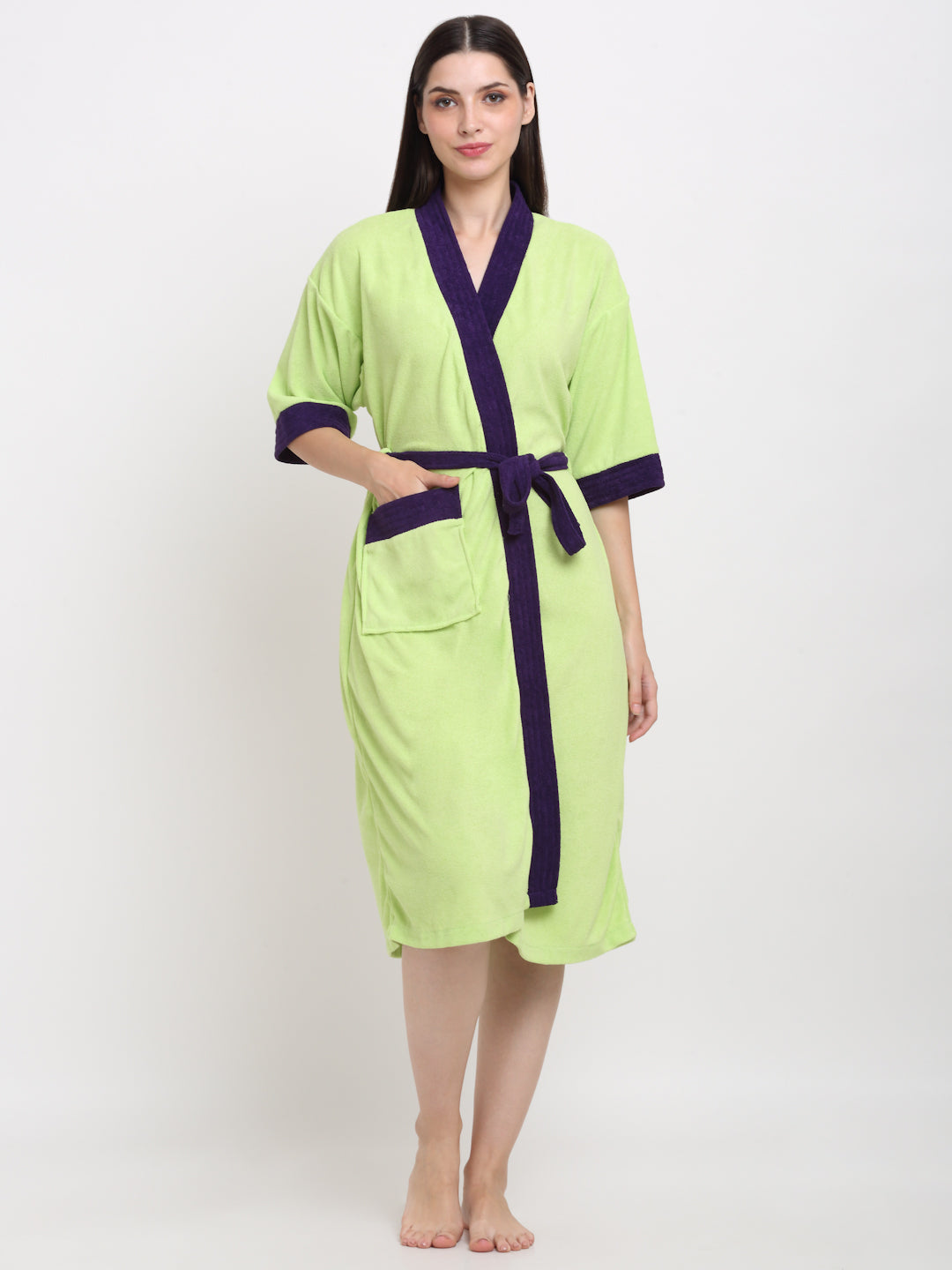 Green & Indigo Terry Robe – Vibrant Colors with Kimono Flair