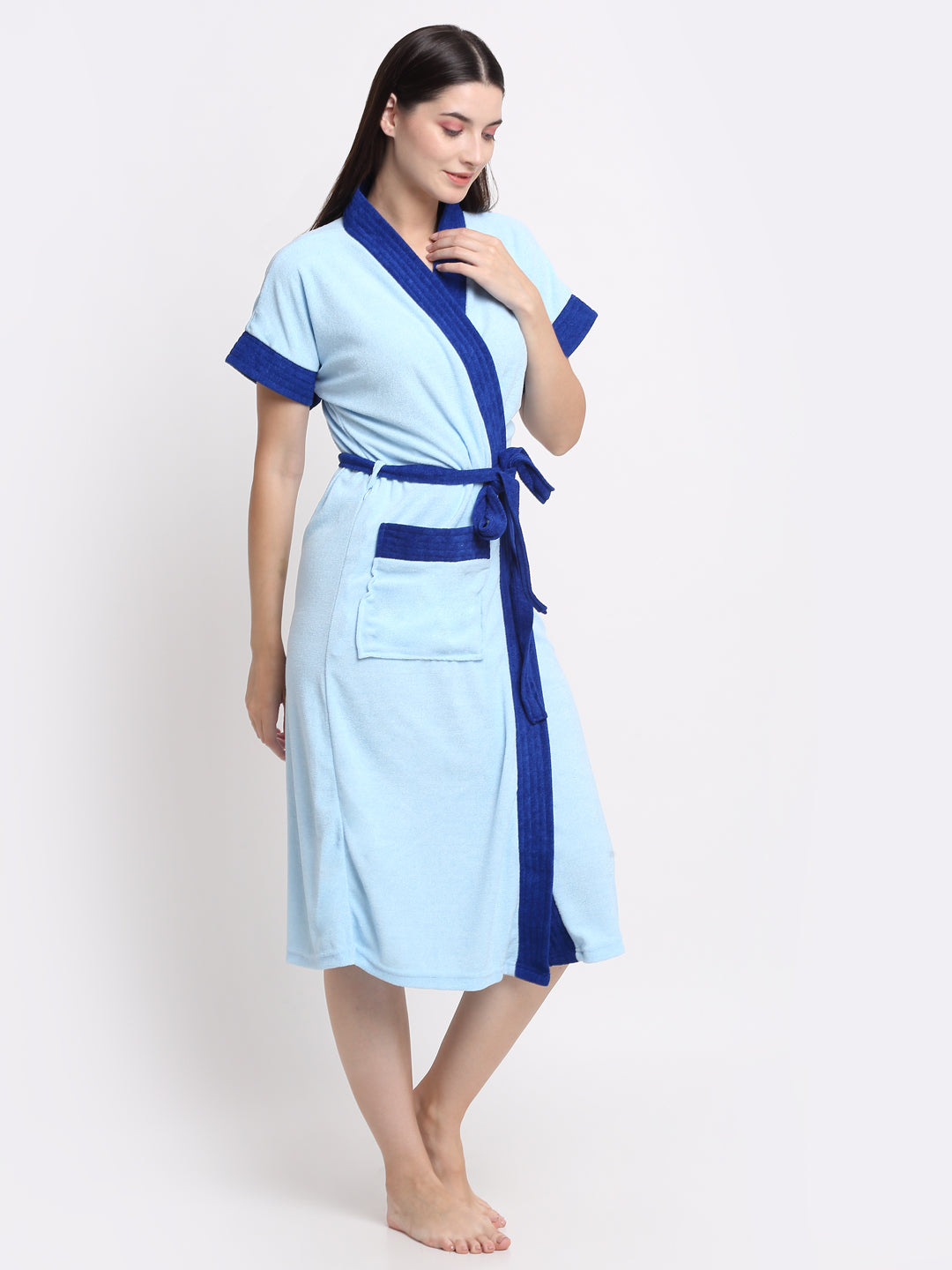 Micro Terry Bathrobe - Ocean Blue & Turkish | Casual Wear, Unisex Fit