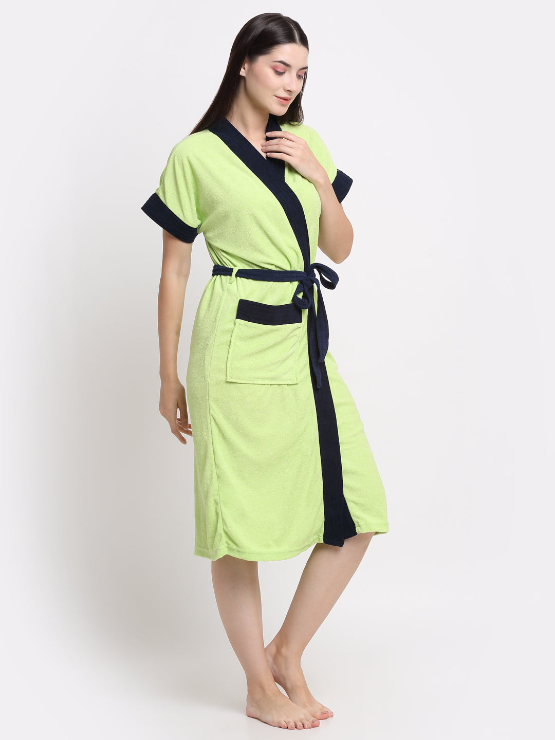 Micro Terry Bathrobe - Green & Indigo | Everyday Use, Terry Cotton