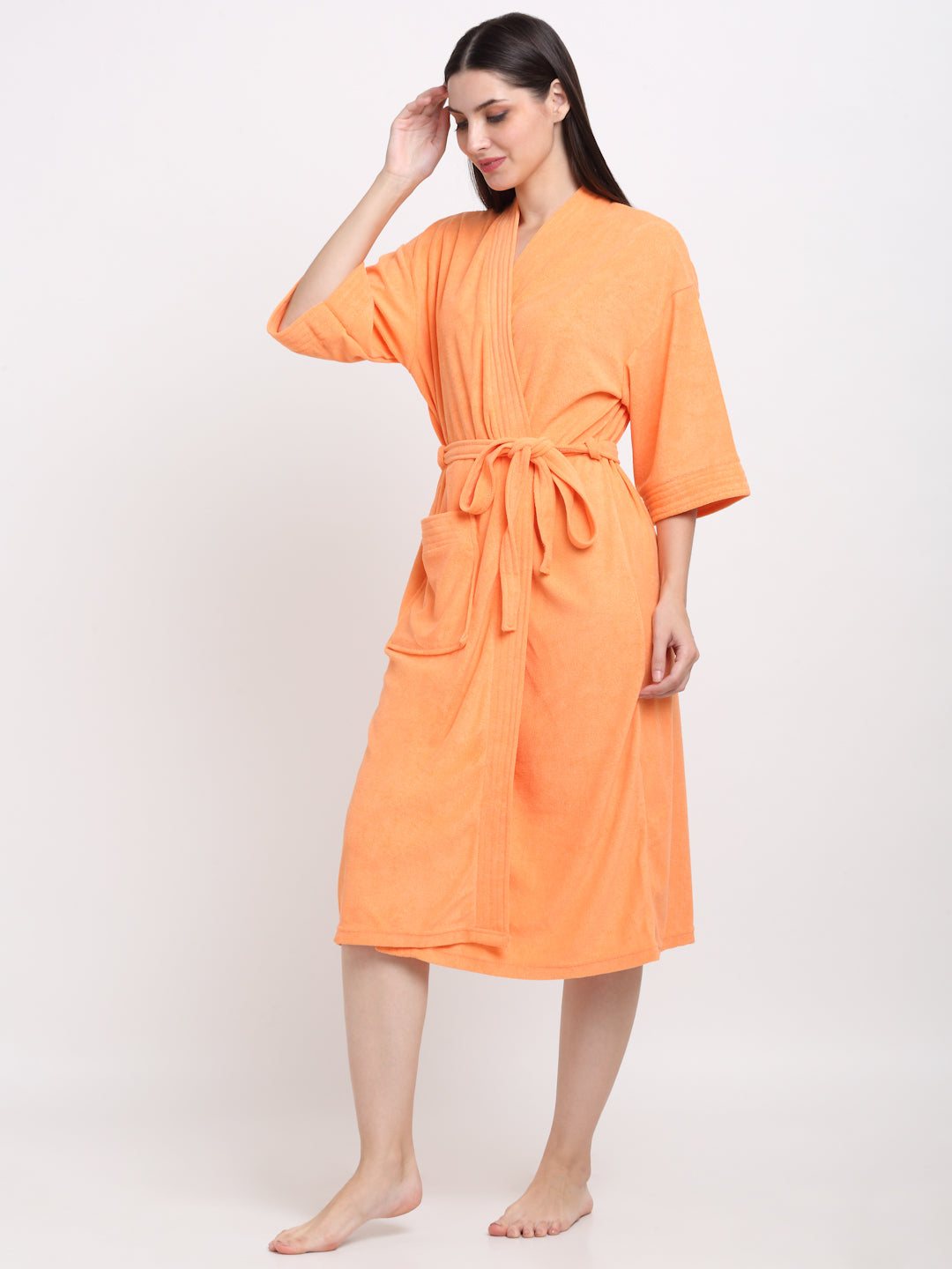 Bright Orange Unisex Bathrobe – 3/4 Sleeves with a Fresh Look