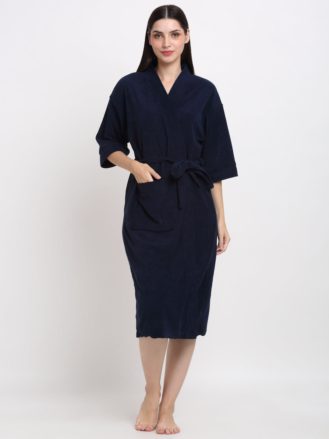 Classic Navy Bathrobe – Lightweight Terry, Modern Comfort