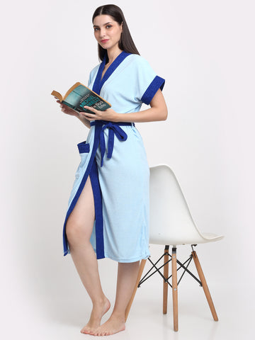 Micro Terry Bathrobe - Sky & Turkish Blue | Unisex, Soft Terry