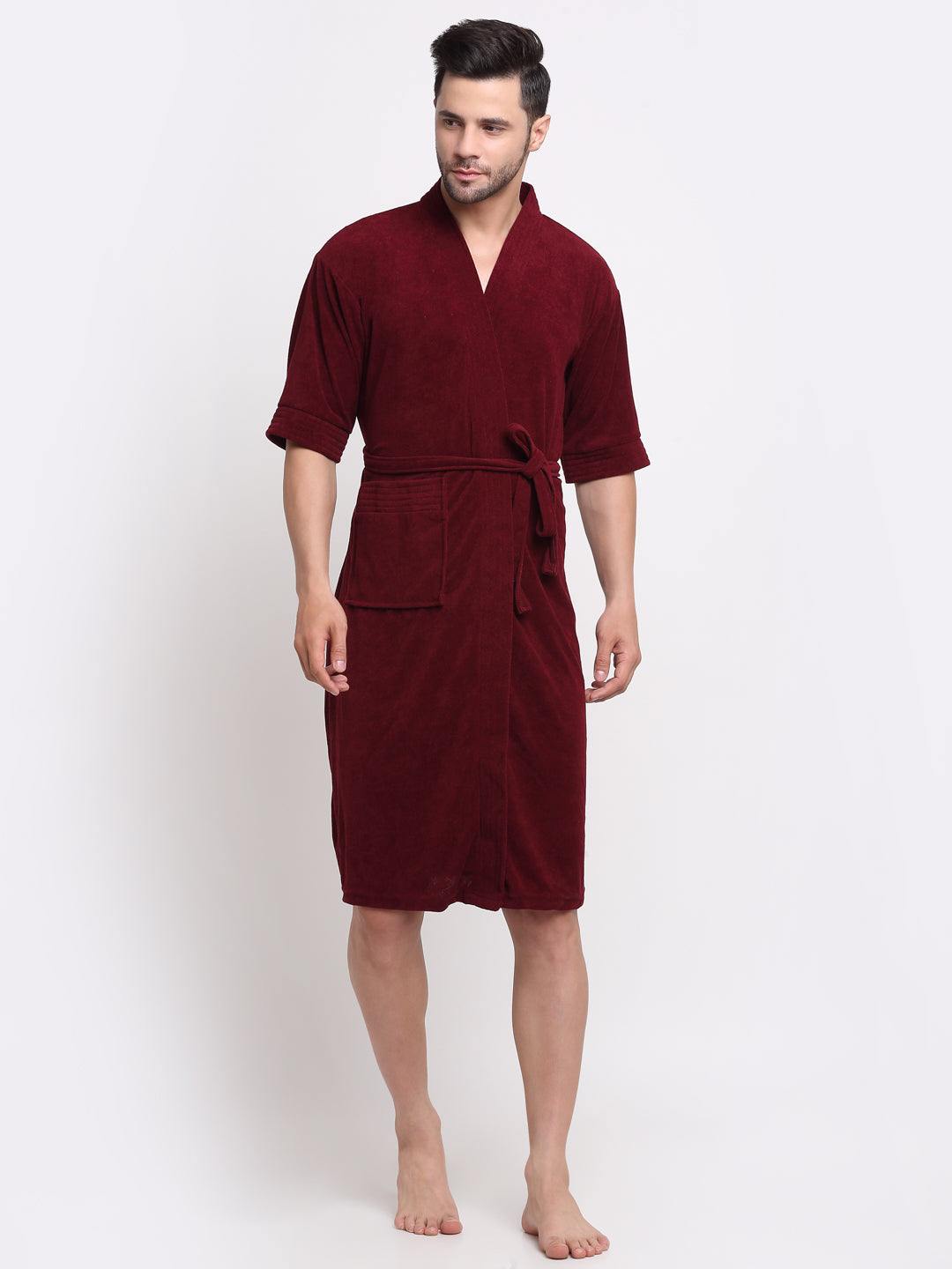 Wine Color Bathrobe with Kimono Neck – Cozy & Lightweight for Daily Use