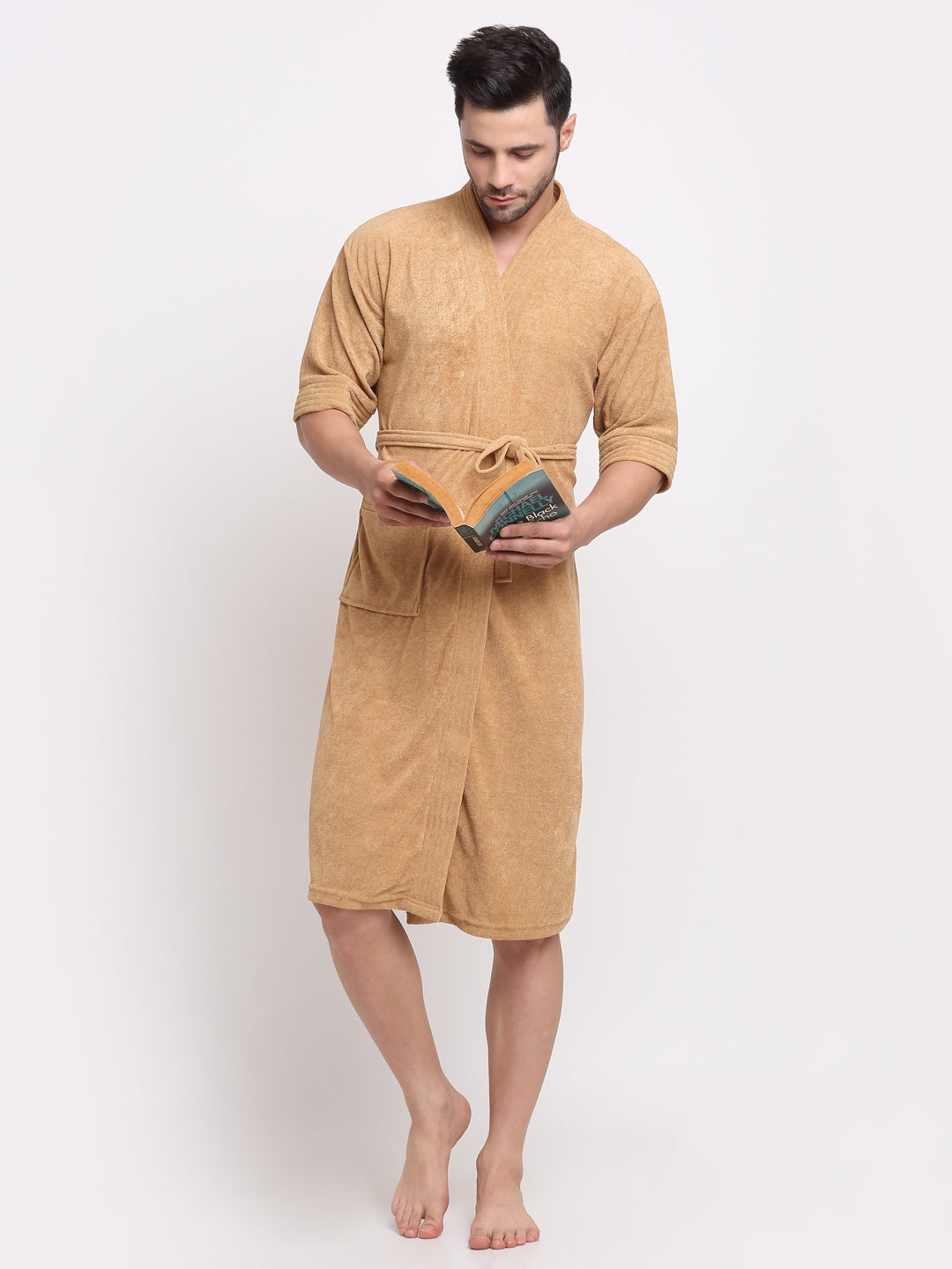 Camel Brown Everyday Bathrobe – Lightweight Terry Robe with Pocket