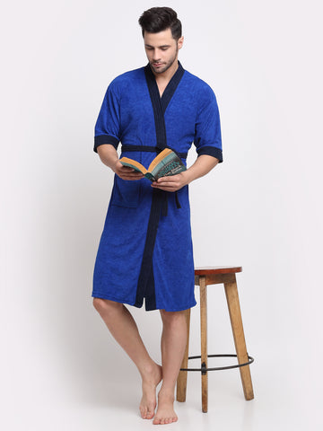 Dual-Tone Turkish Blue & Navy Bathrobe – Ultra-Light Everyday Robe