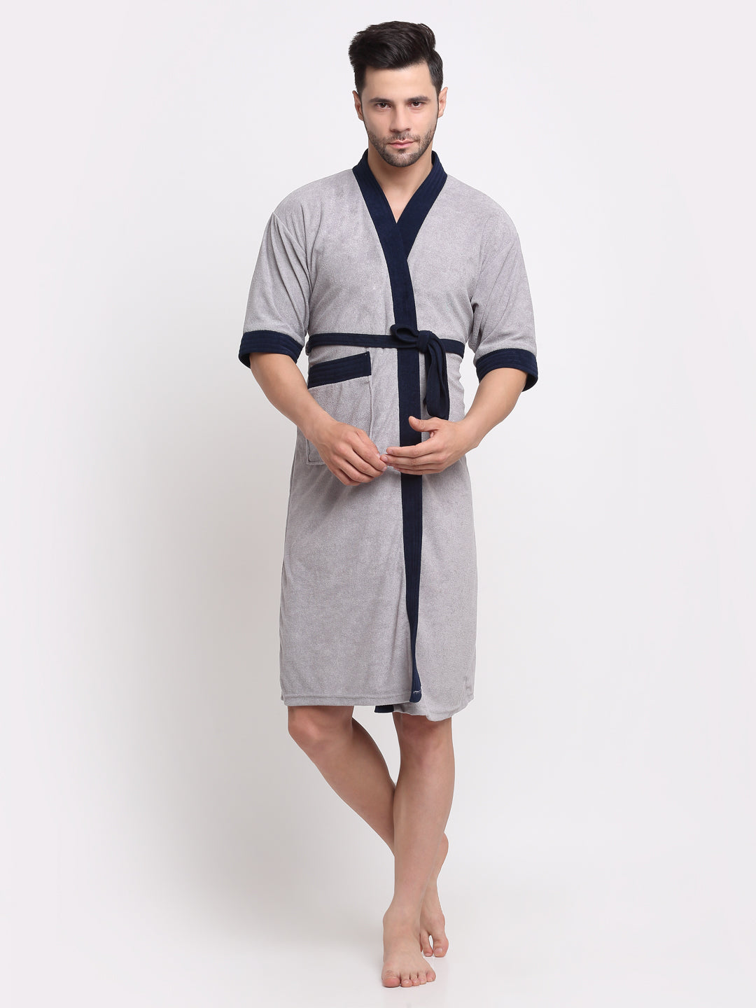 Grey & Navy Dual-Tone Robe – Soft, Absorbent Terry for All Genders