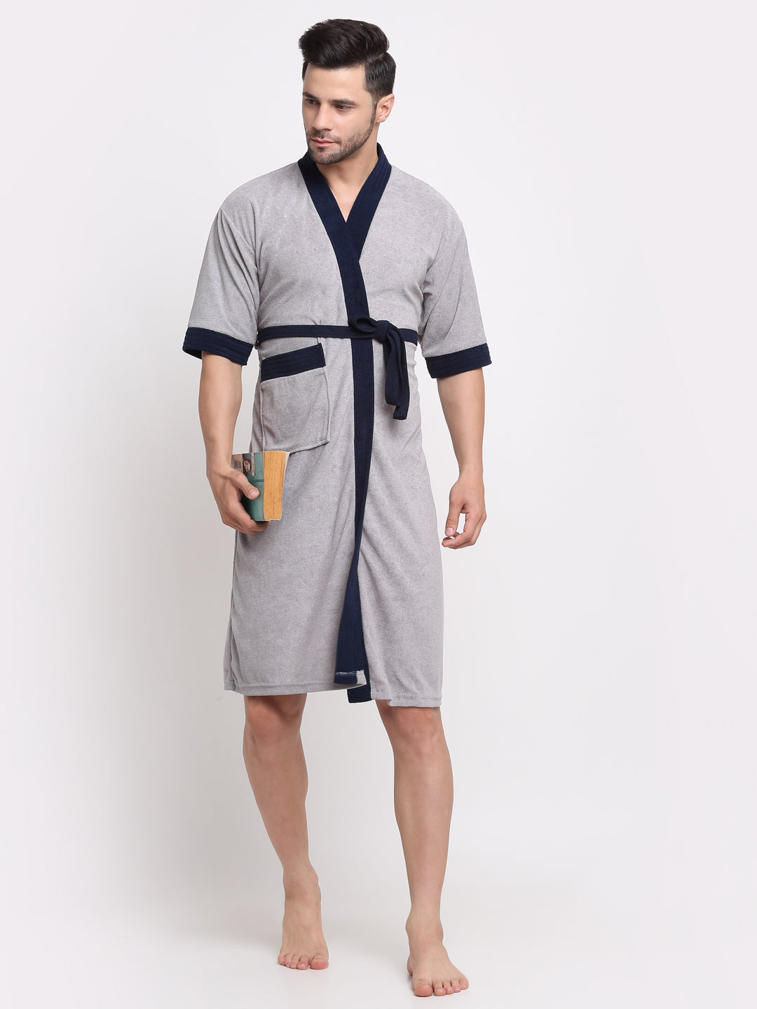 Grey & Navy Dual-Tone Robe – Soft, Absorbent Terry for All Genders