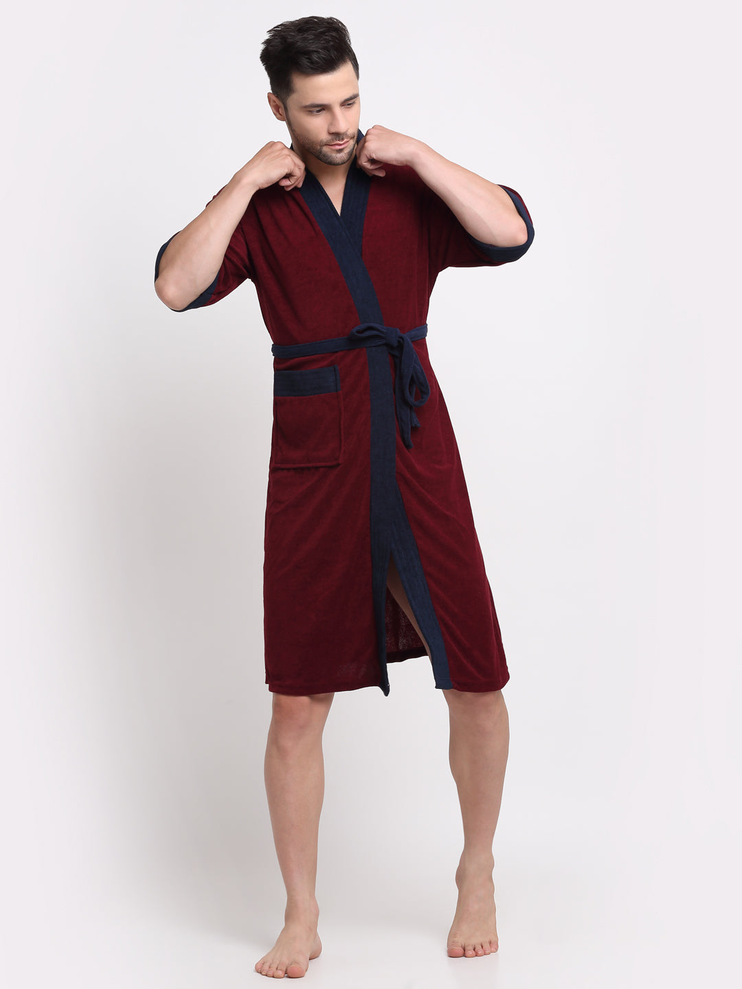 Wine & Navy Unisex Bathrobe – Everyday Luxury in Micro Terry Fabric