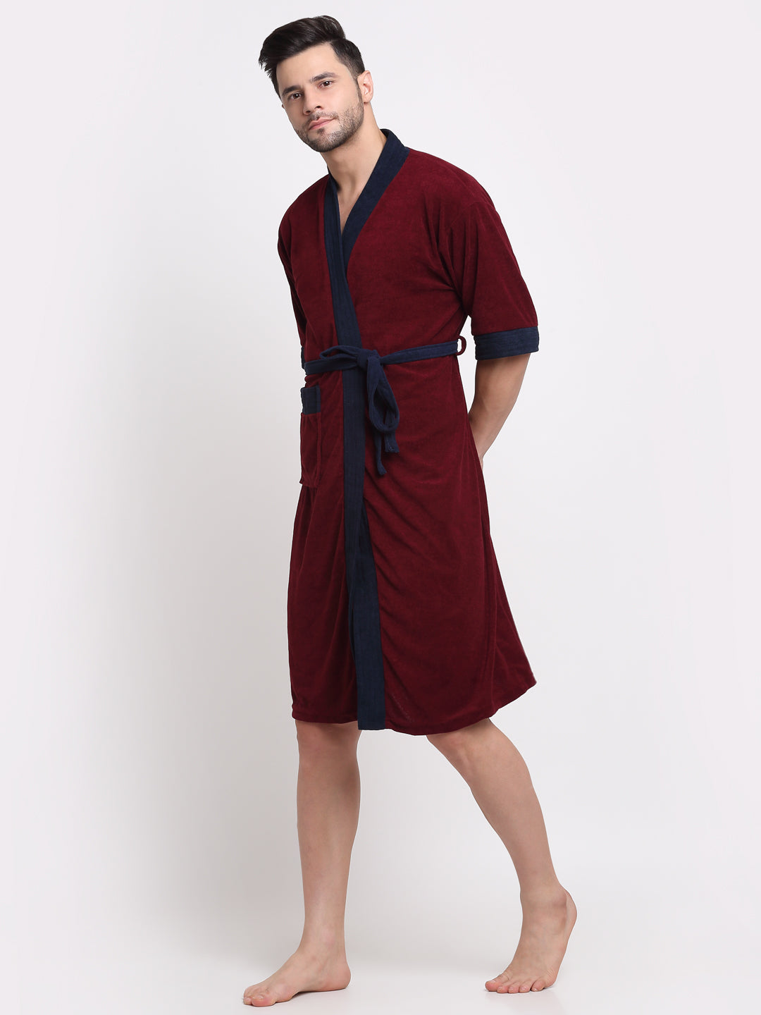 Wine & Navy Unisex Bathrobe – Everyday Luxury in Micro Terry Fabric