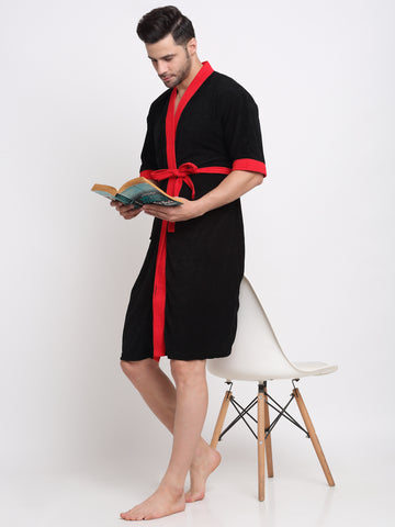 Black & Red Terry Bathrobe – Eye-Catching Unisex Comfort Fit