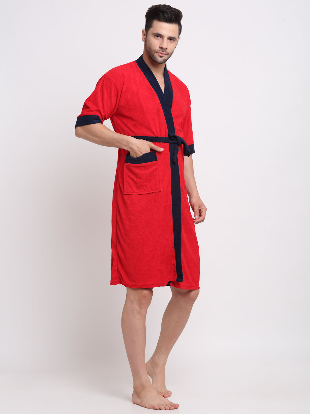 Red & Navy Soft Bathrobe – Unisex Everyday Comfort Robe