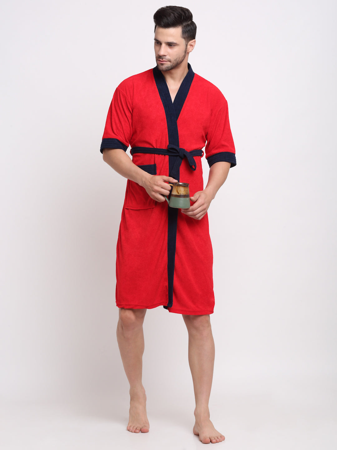 Red & Navy Soft Bathrobe – Unisex Everyday Comfort Robe