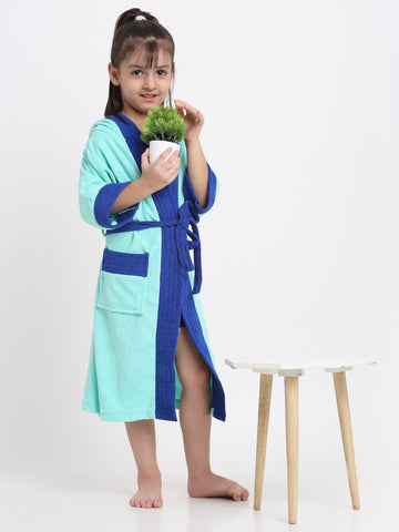 Unisex Kids Bathrobe – Comfy, Belted & Pocketed Ages (Sea Green & Turkish)