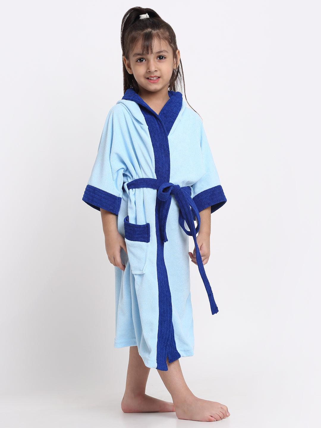 Unisex Kids Bathrobe – Comfy, Belted & Pocketed Ages (Sky Blue & Turkish)
