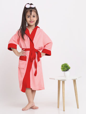 Unisex Kids Bathrobe – Comfy, Belted & Pocketed Ages (Pink & Red)