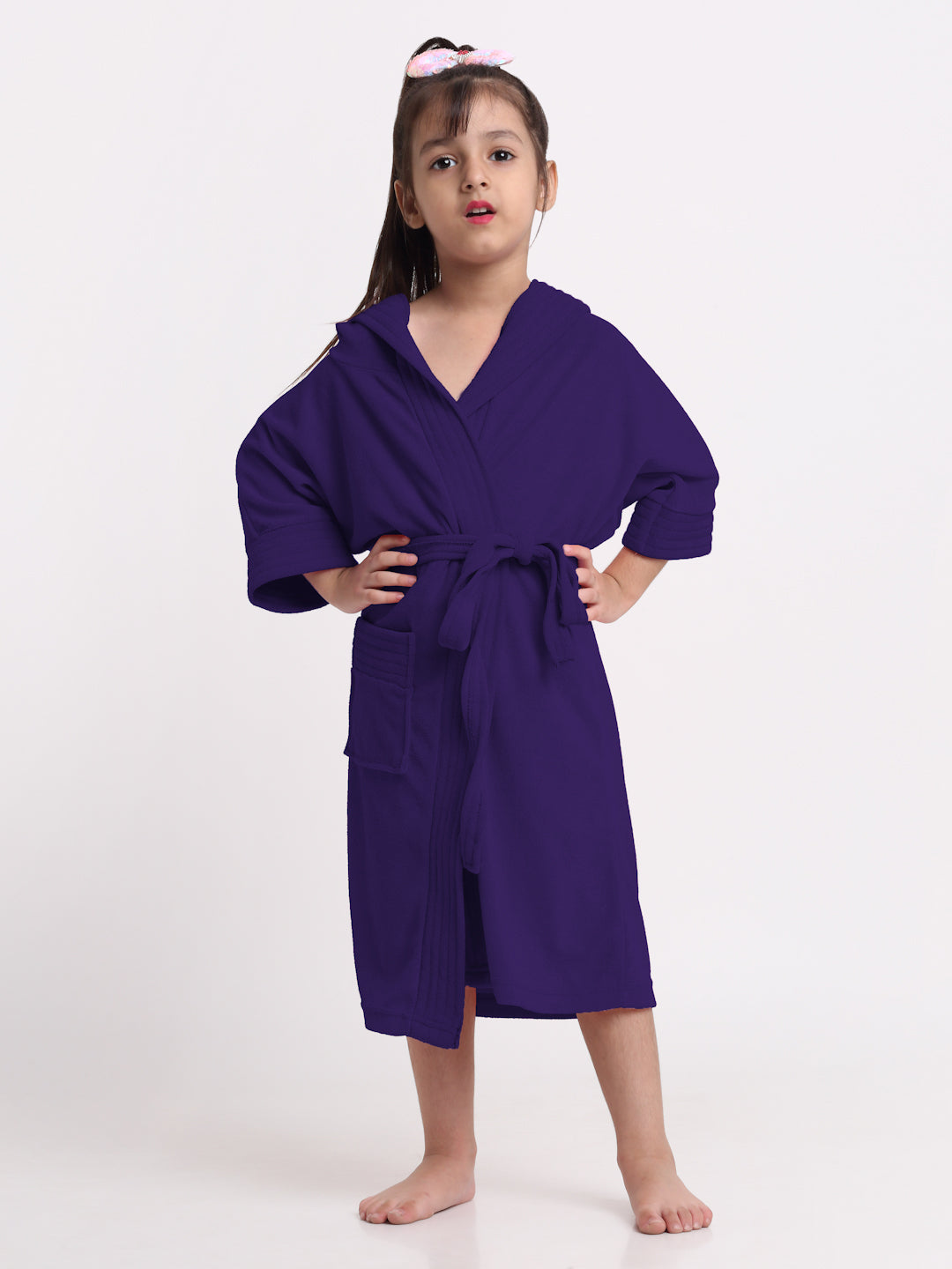 Unisex Kids Bathrobe – Comfy, Belted & Pocketed Ages (Indigo)