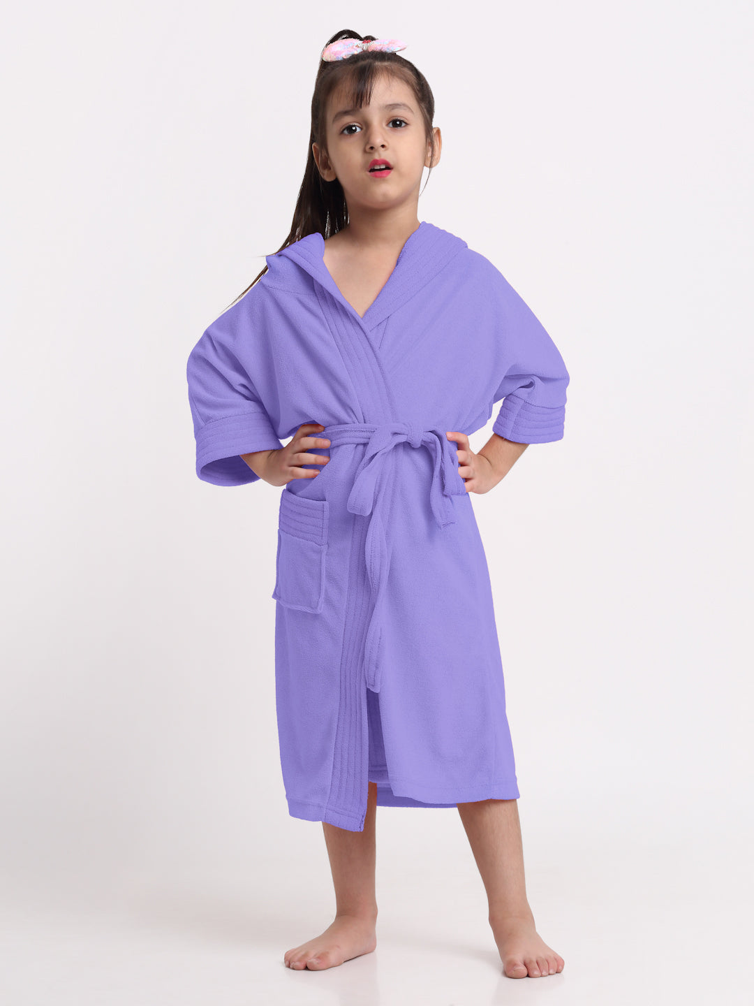 Unisex Kids Bathrobe – Comfy, Belted & Pocketed Ages (Lavender)